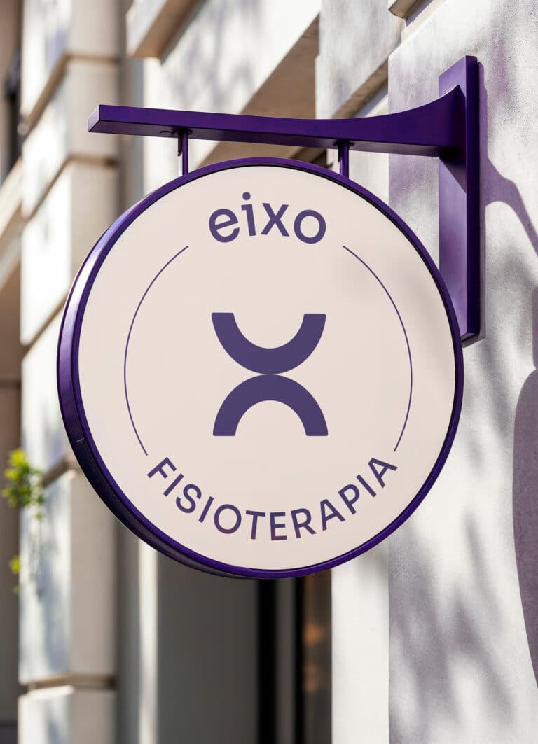 Rótulo exterior con logotipo de Eixo, diseño de identidad visual